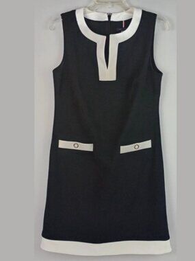 Tommy Hilfiger Womens 6 Black White Mod Contrasting Trim Zip Business Dress